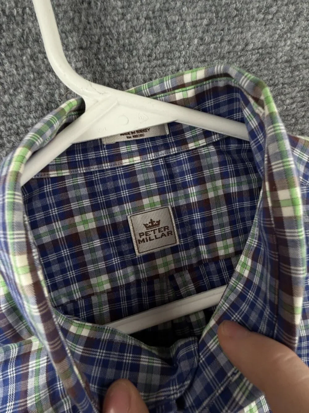 Peter Millar Long Sleeve Button Up Shirt Plaid Green Blue Cotton Adult Woven